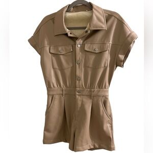 Vintage Havana Faux Leather short sleeve utility romper